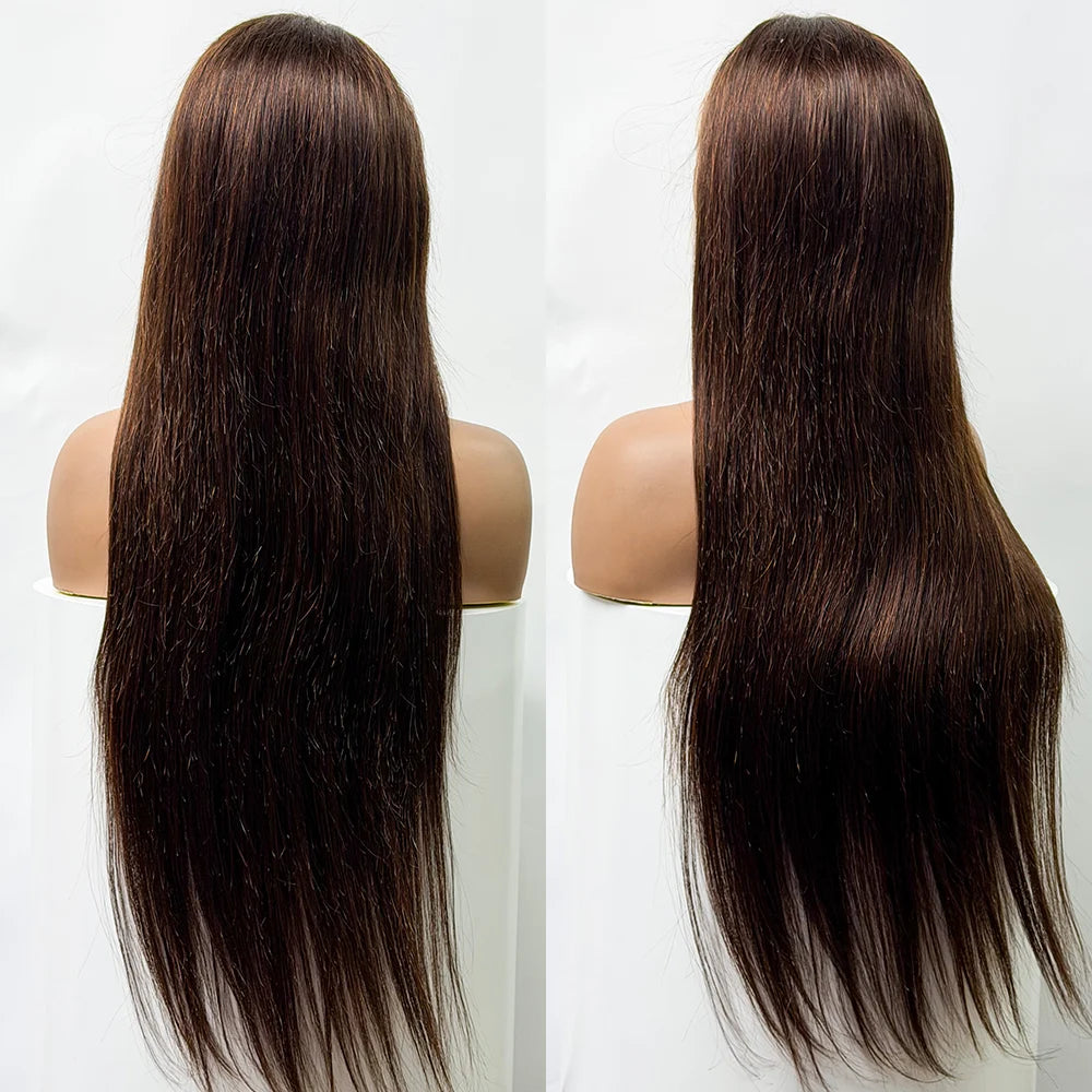 Chocolate Brown Straight Human Hair Wig 13x4 #4 Color 22-34inch Straight 13x4 Lace Frontal Human Hair Wig 250% Density For Women