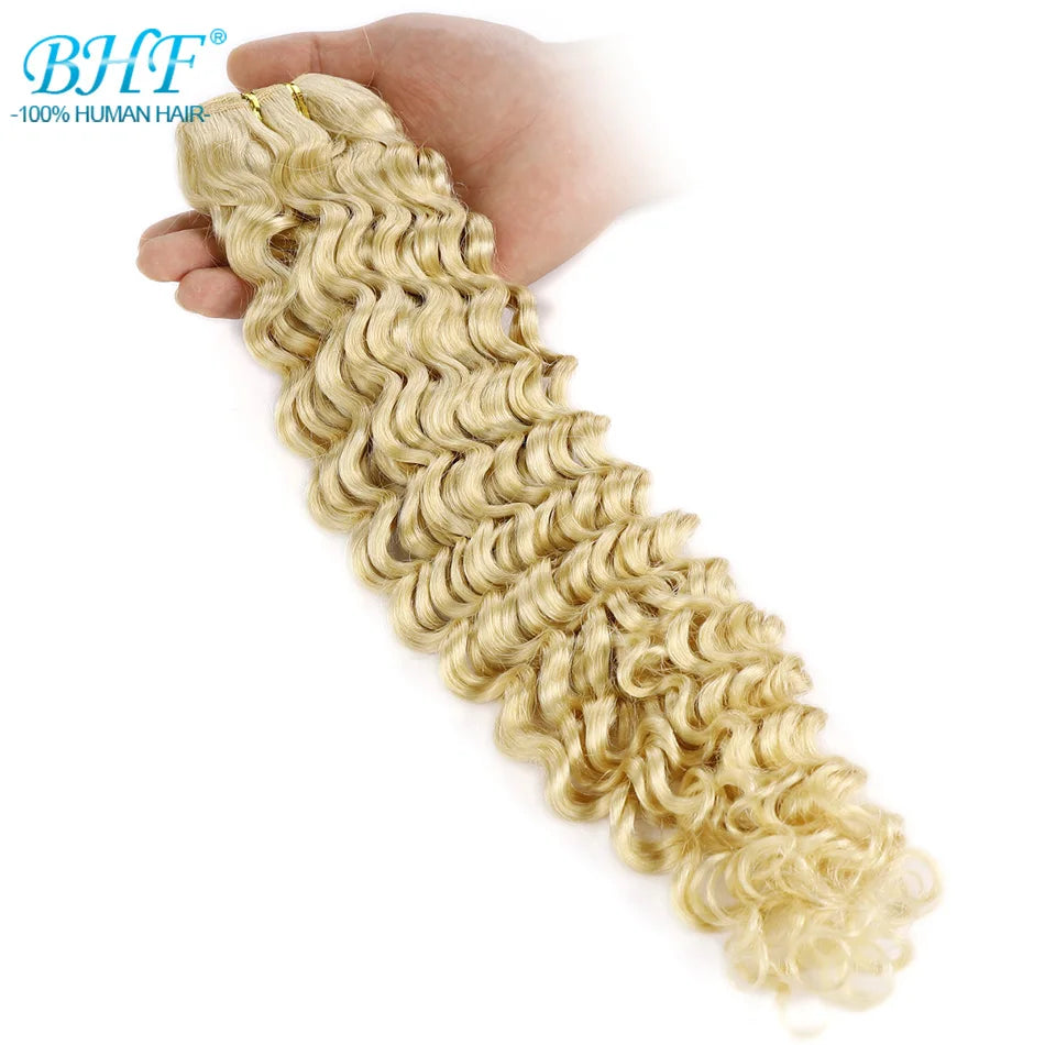 BHF Virgin Human Hair Bundle Curly Weft Extensions Highlight Double Drawn Human Hair Weaves Ocean Deep Wave Bundles Braid Hair
