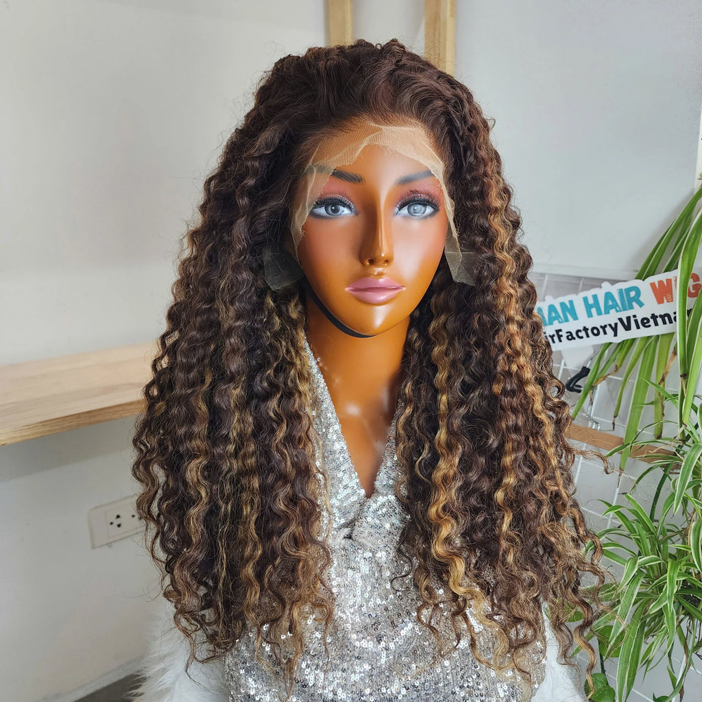 Beautiful texture Human Hair  Wigs Raw Vietnamese and Burmese Curl Super Double Drawn Long HD LACE