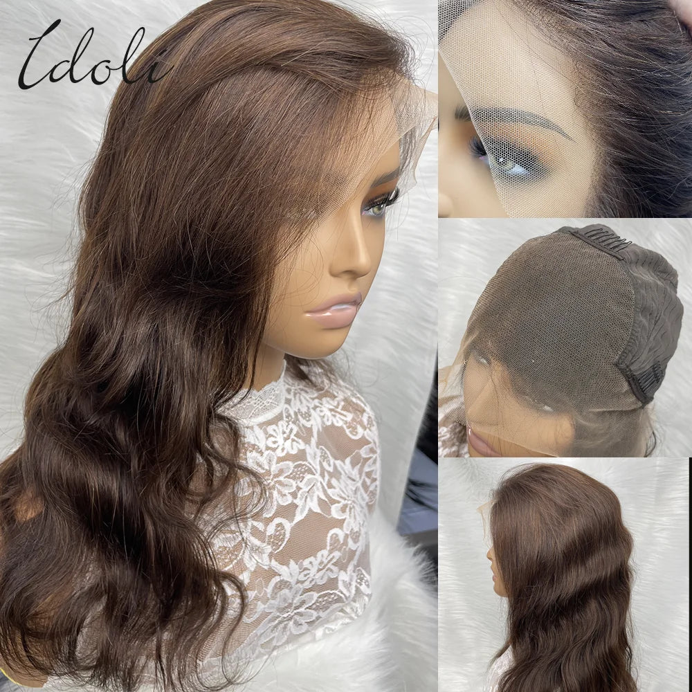 Idoli 13x6 Chocolate Brown Body Wave Lace Front Wig Transparent Lace Frontal Wig Human Hair Preplucked Colored Human Hair Wigs