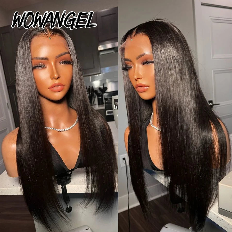 #1 Jet Black 13x6 HD Lace Front Human Hair Wigs 250% Bone Straight Bleached Knots HD Transparent Lace Wigs Pre Plucked For Women