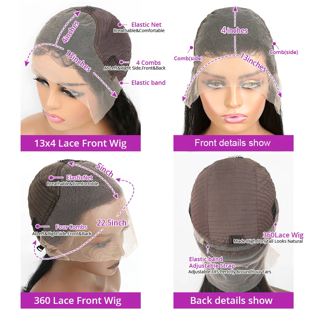 13x6 Kinky Straight HD Lace Front Human Hair Wigs Yaki Straight 360 Full Lace Frontal Wigs For Women Pre Plucked 300 Density