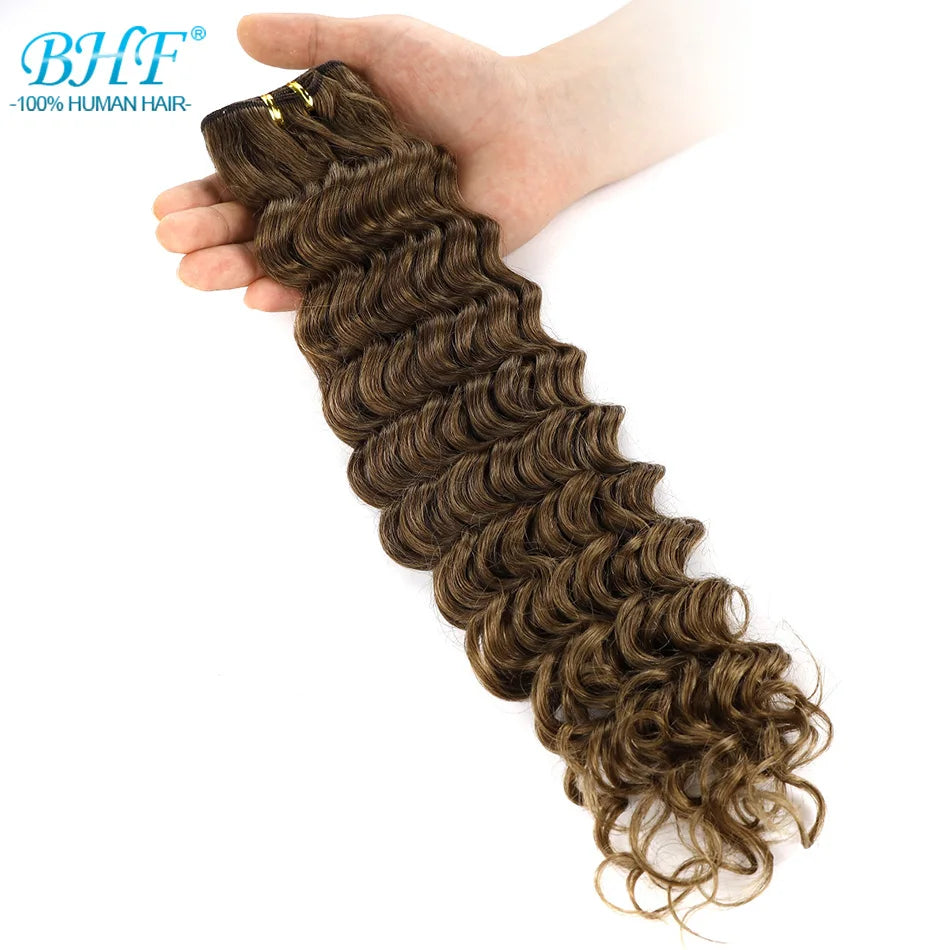 BHF Virgin Human Hair Bundle Curly Weft Extensions Highlight Double Drawn Human Hair Weaves Ocean Deep Wave Bundles Braid Hair