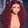 450 Density Glueless Wig Burgundy Colored Kinky Curly 13x6 HD Lace Front Human Hair Wig 99J Colored Human Hair Wig Wear And Go