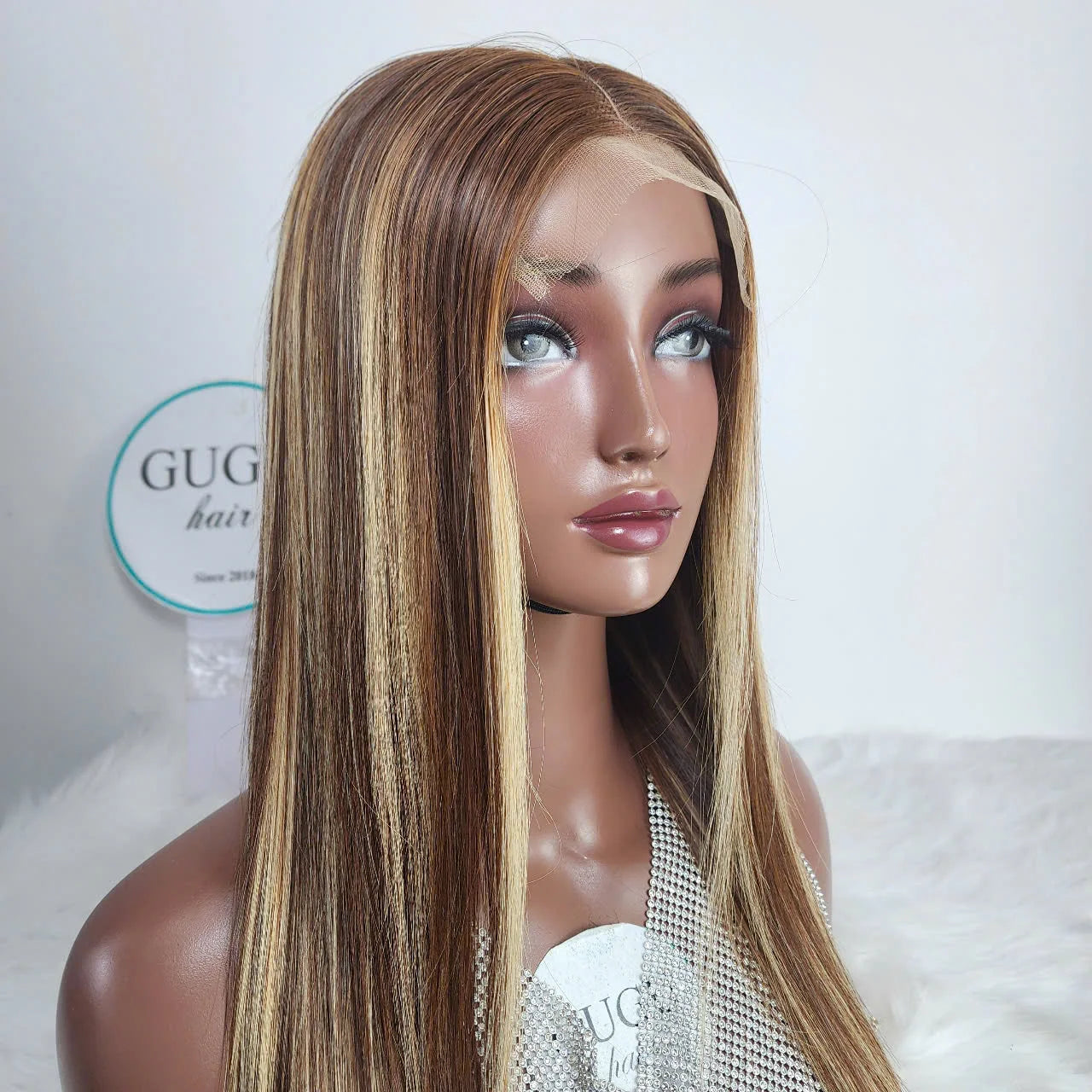 MODERN SHOW Highlight Blonde Colored Human Hair Wigs Highlight Straight Lace Front Wig Highlight Human Hair Wigs
