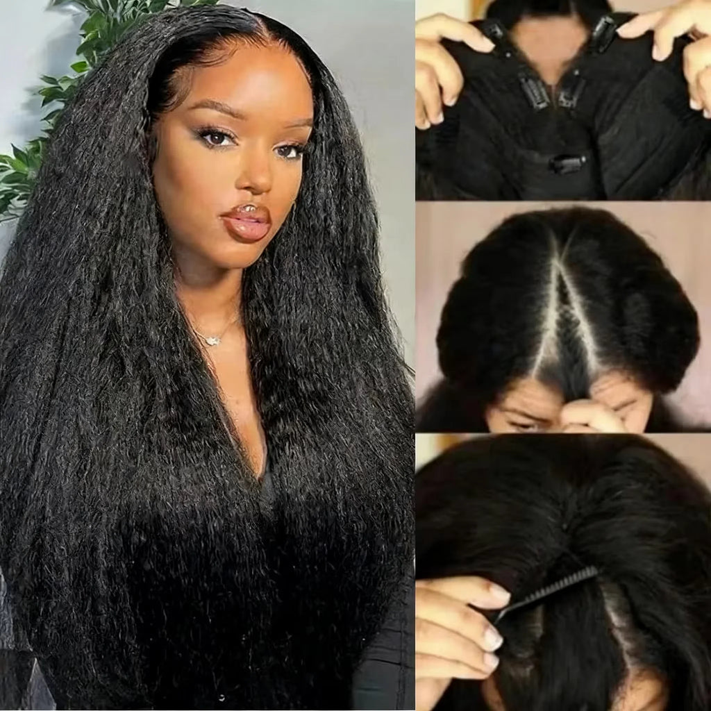 30 32 Inch Long Kinky Straight U Part Wigs Human Hair Wigs V Part Yaki Straight Wigs For Women Daily Use Full Machine Made Wigs