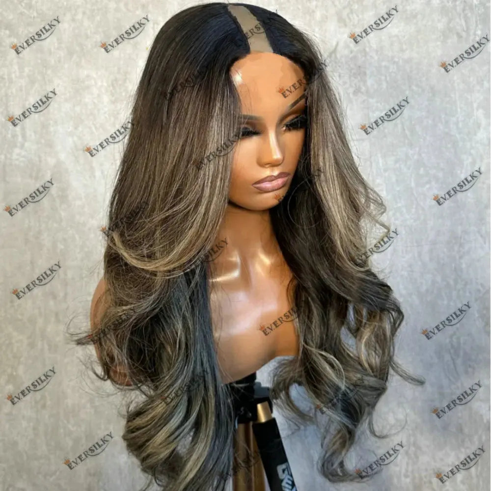 26 inch Hightlight Ash Blonde U Part Wig Human Hair Wig Body Wave Baby Hair V Part Wig Brazilian Human Hair Preplucked Glueles