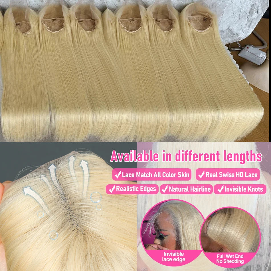 Rosabeauty 40 Inch 13x4 Straight 613 Hd Honey Blonde Lace Front Human Hair Wigs Brazilian 13x6 Color Lace Frontal Wigs For Women