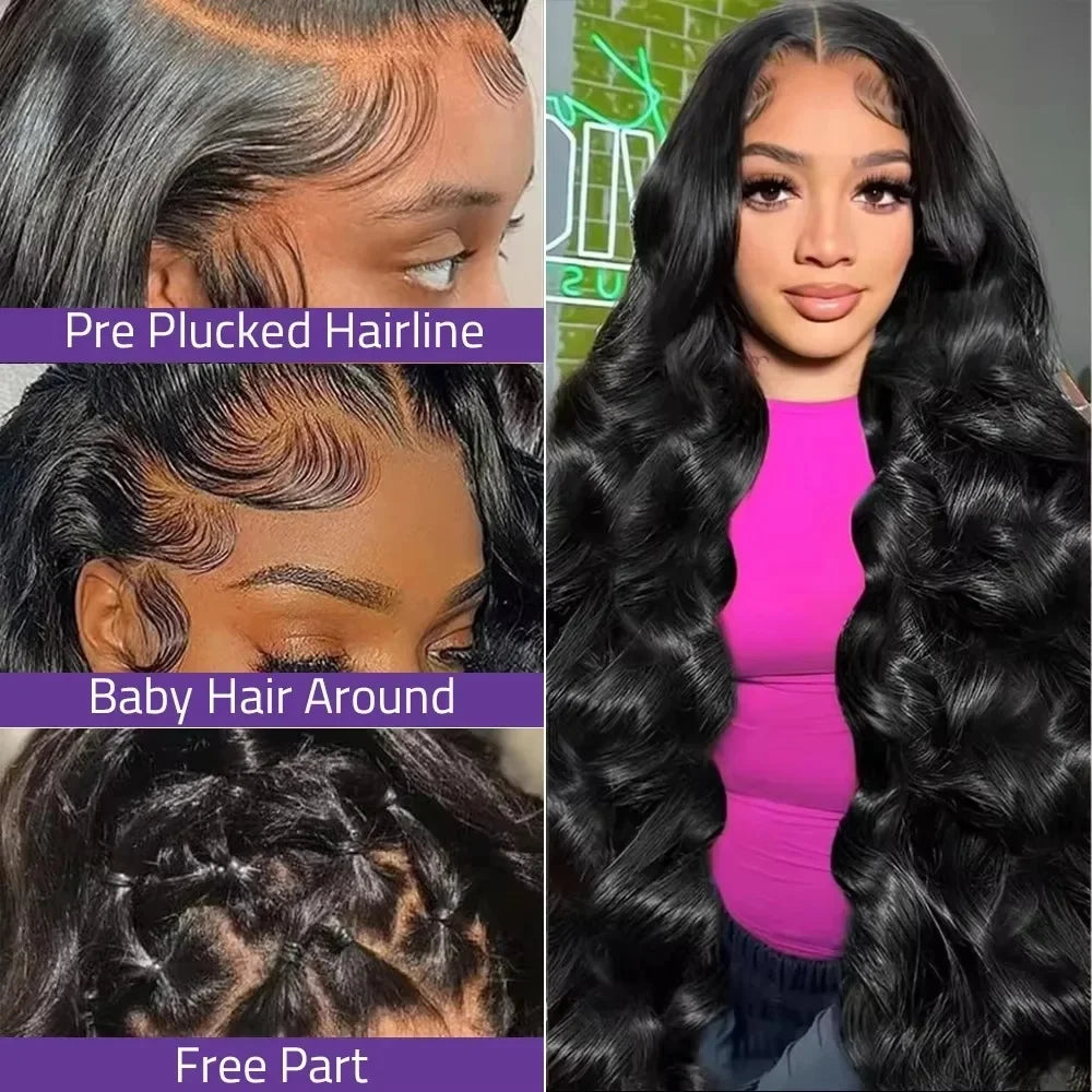 13x6 Hd Body Wave Lace Front Human Hair Wigs 40 Inch 220 Density 13x4 Transparent Lace Wigs For Women Pre Plucked With Baby Hair
