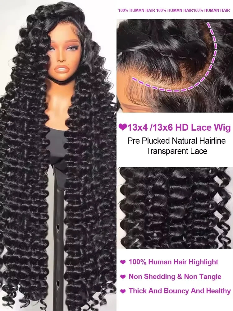 40 Inch HD Loose Deep Wave 13x6 Lace Front Human Hair Wigs Brazilian Curly Water Wavy 13x4 360 HD Transparent Lace For Women 250% High Density Pre Plucked Baby Hair 100% Natural Wave Human Hair Wigs