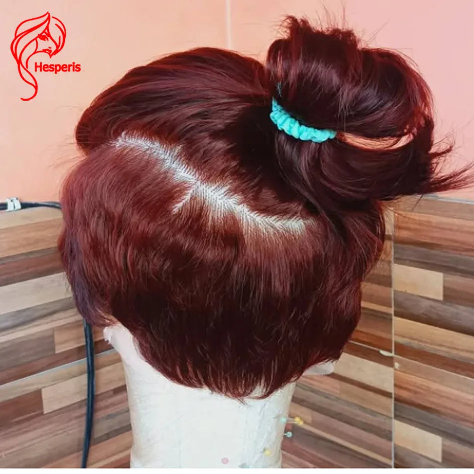 Hesperis Pre Color Hair Full Lace Human HairWigs For Men Pre Cut Male Hair Reddish Brown Transparent Lace Wig Mens Short Cut