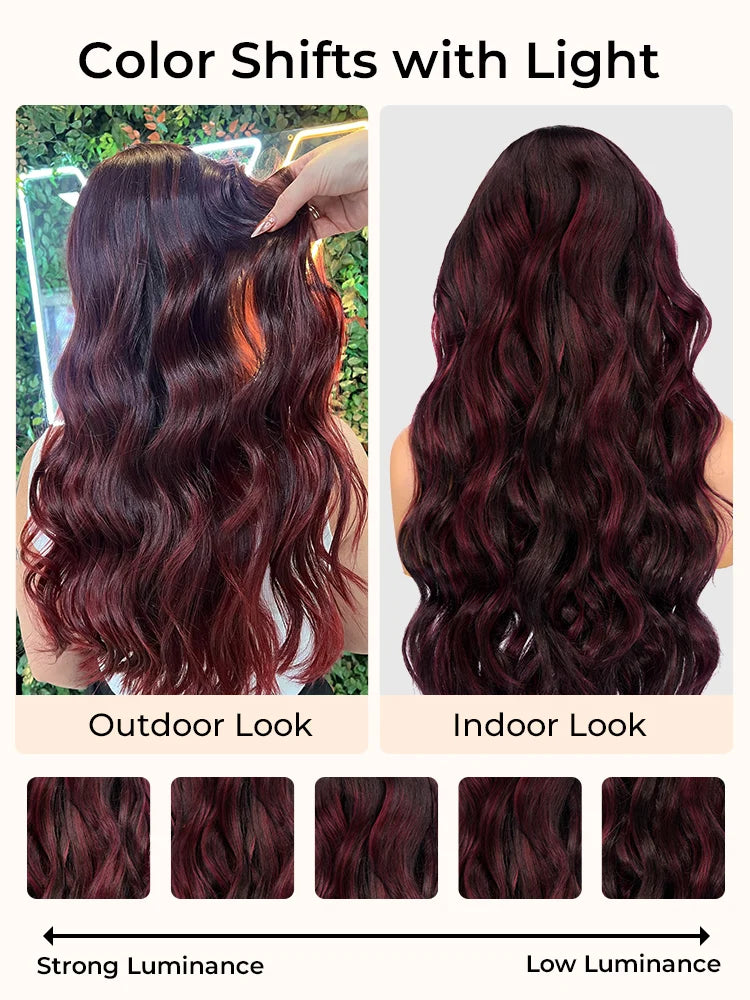 Alipearl Hair Glueless Highlight Wig Red Burgundy Side Part Wig Body Wave Gluless 13x6 Lace Frontal Wig Human Hair