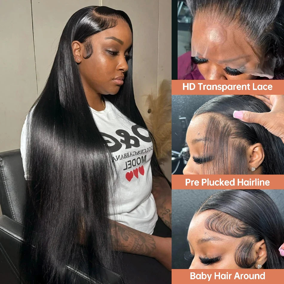 250 Density 13x4 13x6 Transparent Bone Straight 30 40 Inches Lace Front Human Hair Wigs Brazilian Frontal Wigs For Women