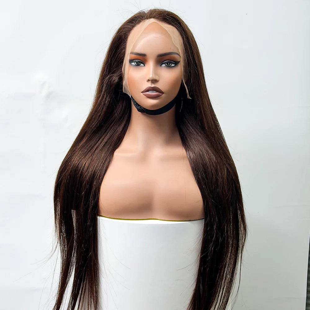 Chocolate Brown Straight Human Hair Wig 13x4 #4 Color 22-34inch Straight 13x4 Lace Frontal Human Hair Wig 250% Density For Women
