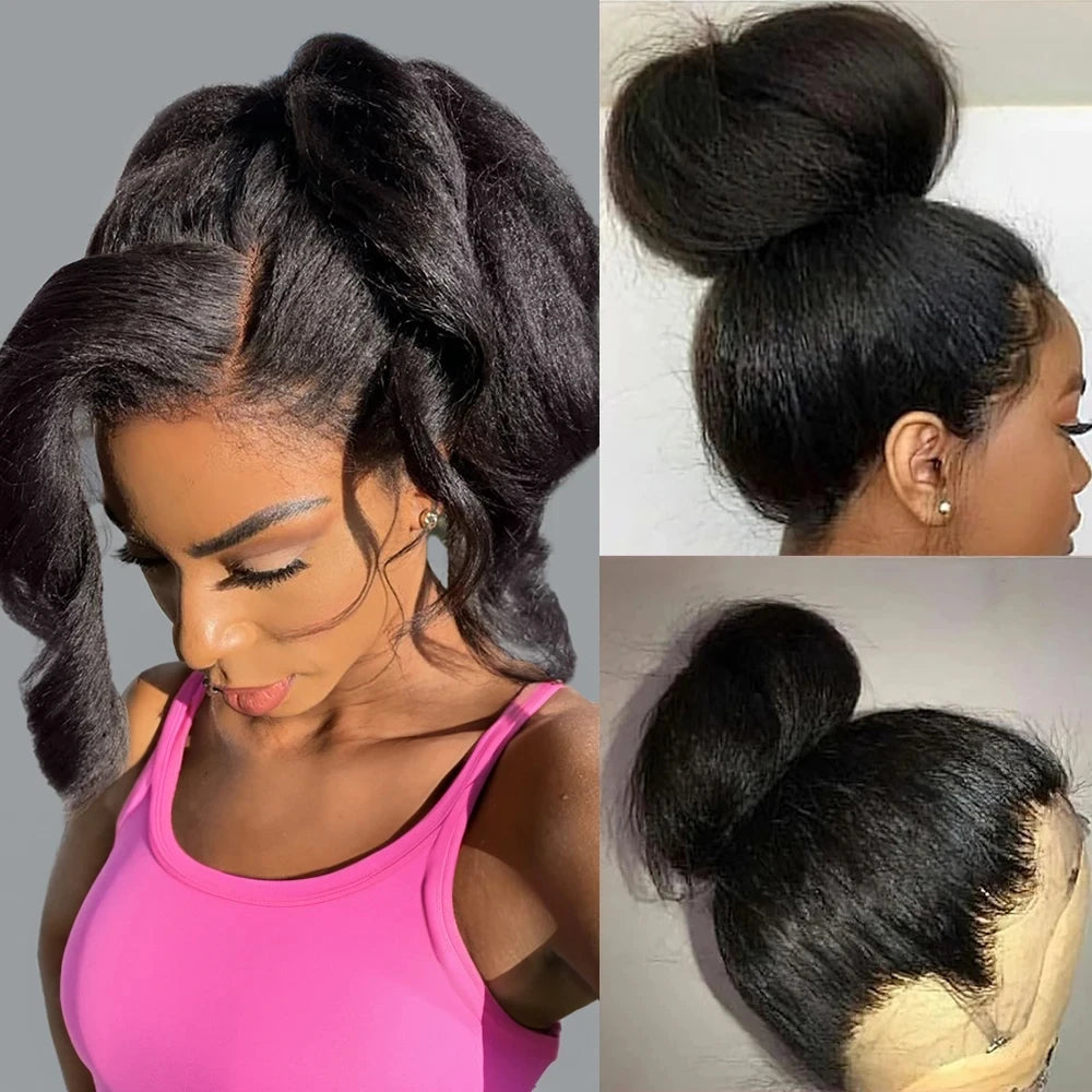 Kinky Straight 360 Full Lace Wig Human Hair PrePluck Invisible Strap Snug Fit 360 Frontal Wig Brazilian Glueless Lace Front Wig