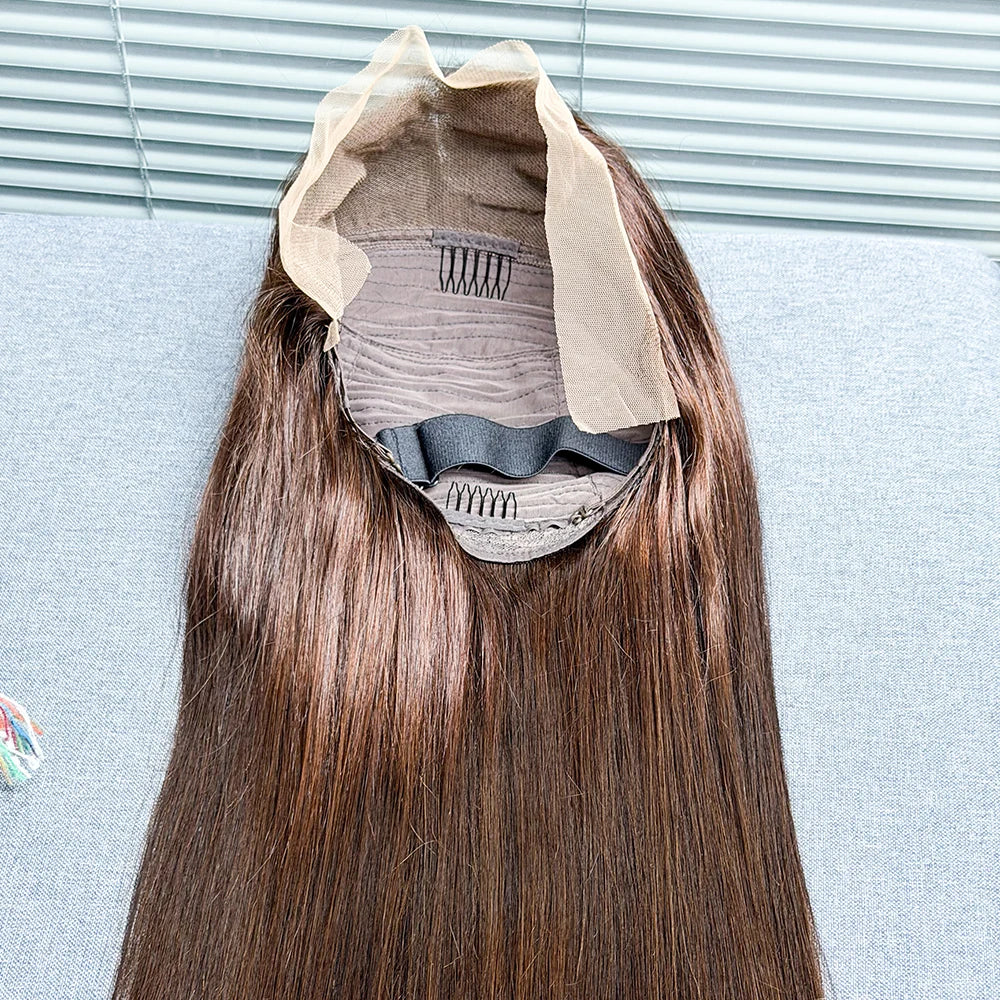 Chocolate Brown Straight Human Hair Wig 13x4 #4 Color 22-34inch Straight 13x4 Lace Frontal Human Hair Wig 250% Density For Women