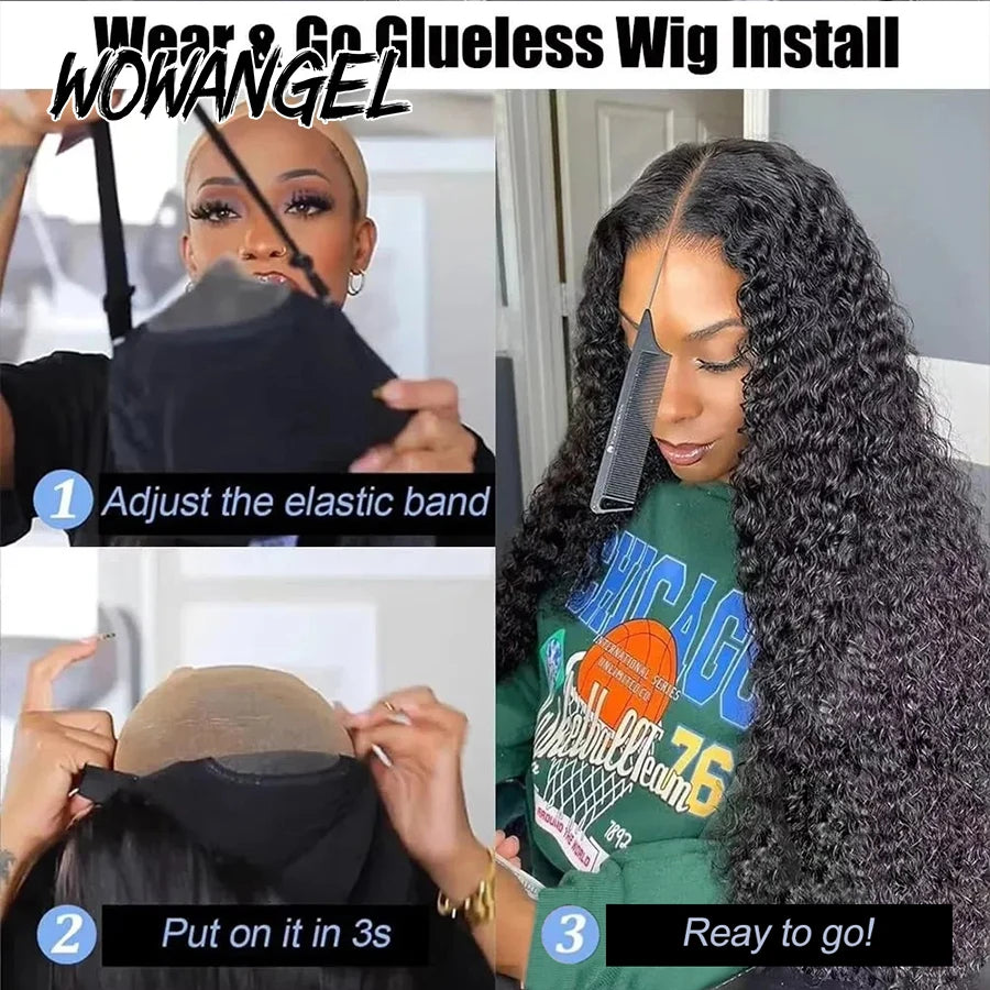 WOWANGEL 34 inch 250% Water Wave 5x5 HD Lace Closure Wigs Pre Plucked Curly Glueless Wig Ready to Wear Human Hair Wigs For Women