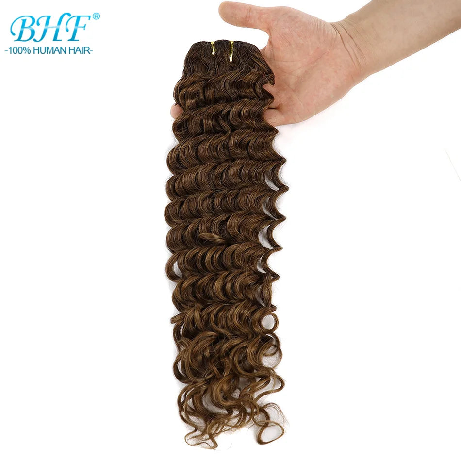 BHF Virgin Human Hair Bundle Curly Weft Extensions Highlight Double Drawn Human Hair Weaves Ocean Deep Wave Bundles Braid Hair