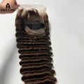 250% Density Deep Wave Curly Human Hair Wig Chocolate Brown 13x4 Transparent Lace Frontal 100% Human Hair Wig For Black Women