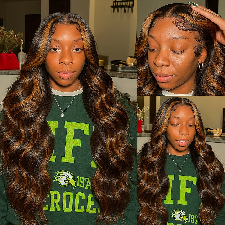 1B/30 Body Wave Highlight Wig Human Hair 13x4 Hd Lace Frontal Wigs Brazilian Preplucked Ombre Colored Wigs Human Hair For Women