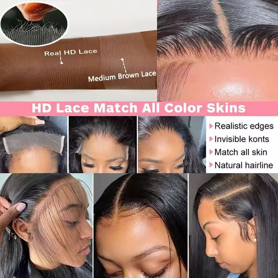 46 44 Inch Bone Straight Lace Frontal Human Hair Wigs Brazilian 250 Density 13x6 13x4 Transparent HD Lace Front Wigs For Women