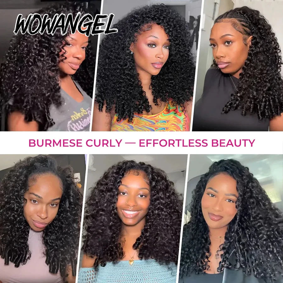 Burmese Curly Flip Over Wigs 3 In 1 Wear Go Glueless Half Wig Human Hair with Drawstring Spiral End Seamless 250% Curly Hair