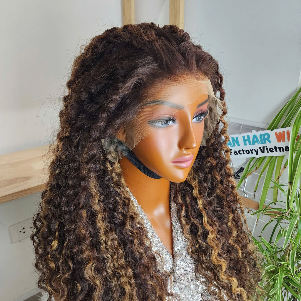 Beautiful texture Human Hair  Wigs Raw Vietnamese and Burmese Curl Super Double Drawn Long HD LACE