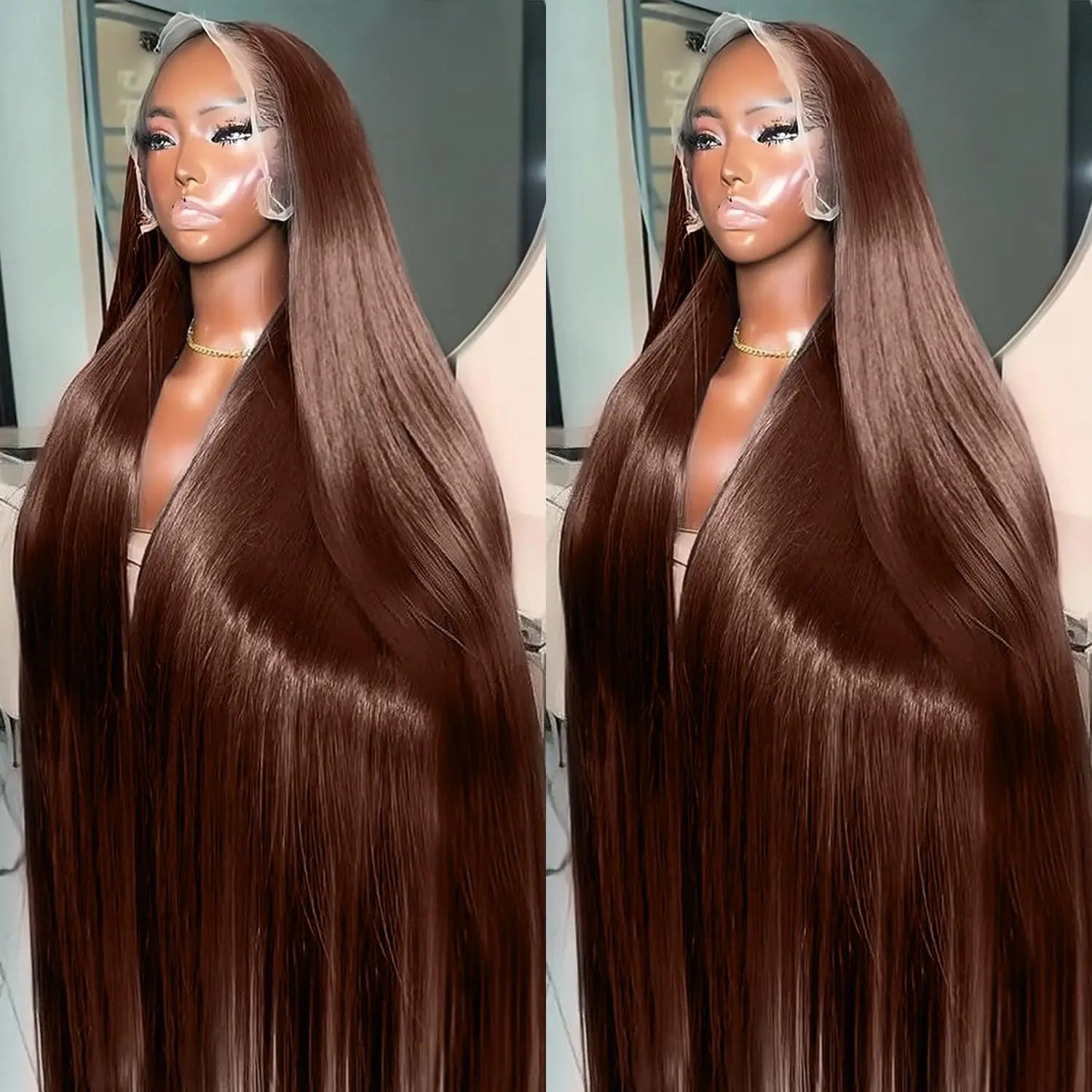 Premium Chocolate Brown Colored 13x4 HD Lace Front Human Hair Wigs 46 Long Inch Raw Indian Straight Human Hair Frontal Wigs