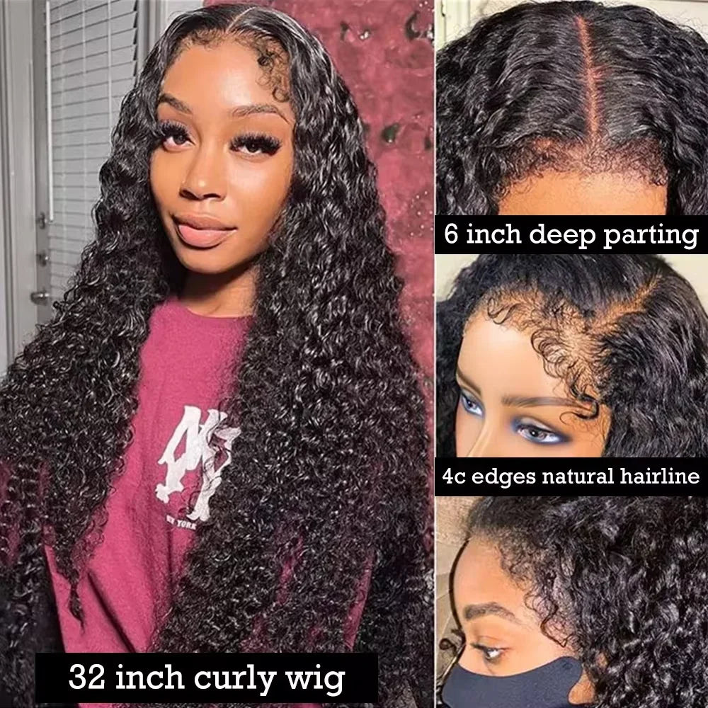 Kinky Curly Wig 4C Edges Baby Hair HD Lace Frontal Wig Human Hair 13x6 13x4 HD Transparent Lace Front Human Hair Wigs for Women