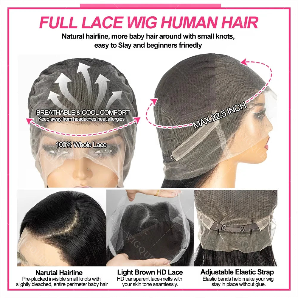 Skinlike Real HD 360 Straight Full Lace 100% Hand-tied Wigs Can ponytail Natural Black 13x5 Lace Frontal Glueless Wig For Woman