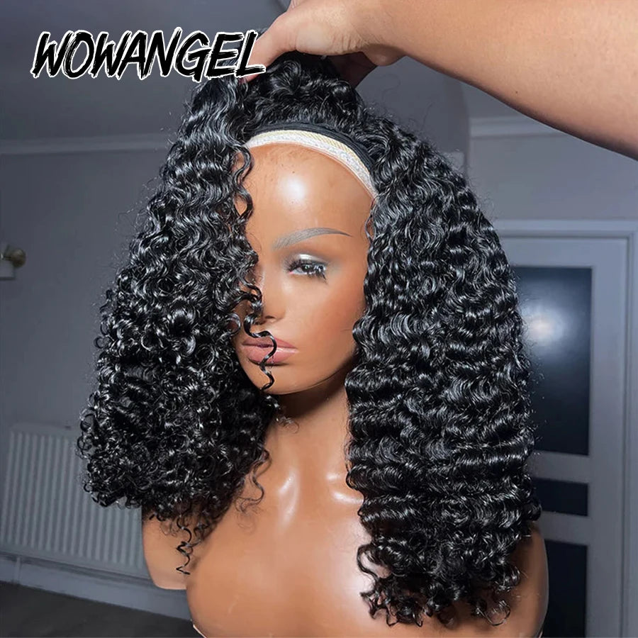Burmese Curly Half Wigs Human Hair Wear Go Glueless Wig 3 IN 1 Half Wig With Invisible Drawstring Full Curly Head Band Wigs