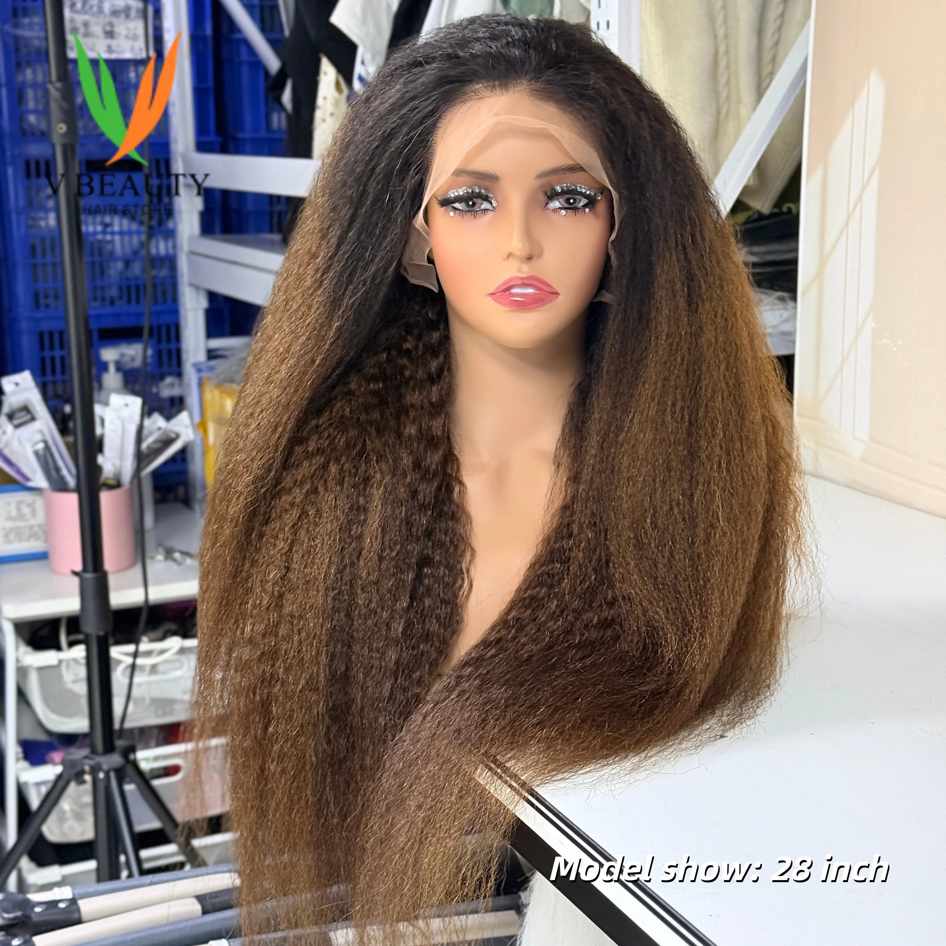 Yaki Straight 13x4 Lace Front Human Hair Wig Natural Black T1B/4 350% Density Kinky Straight Peruvian Hair Wig For Black Women
