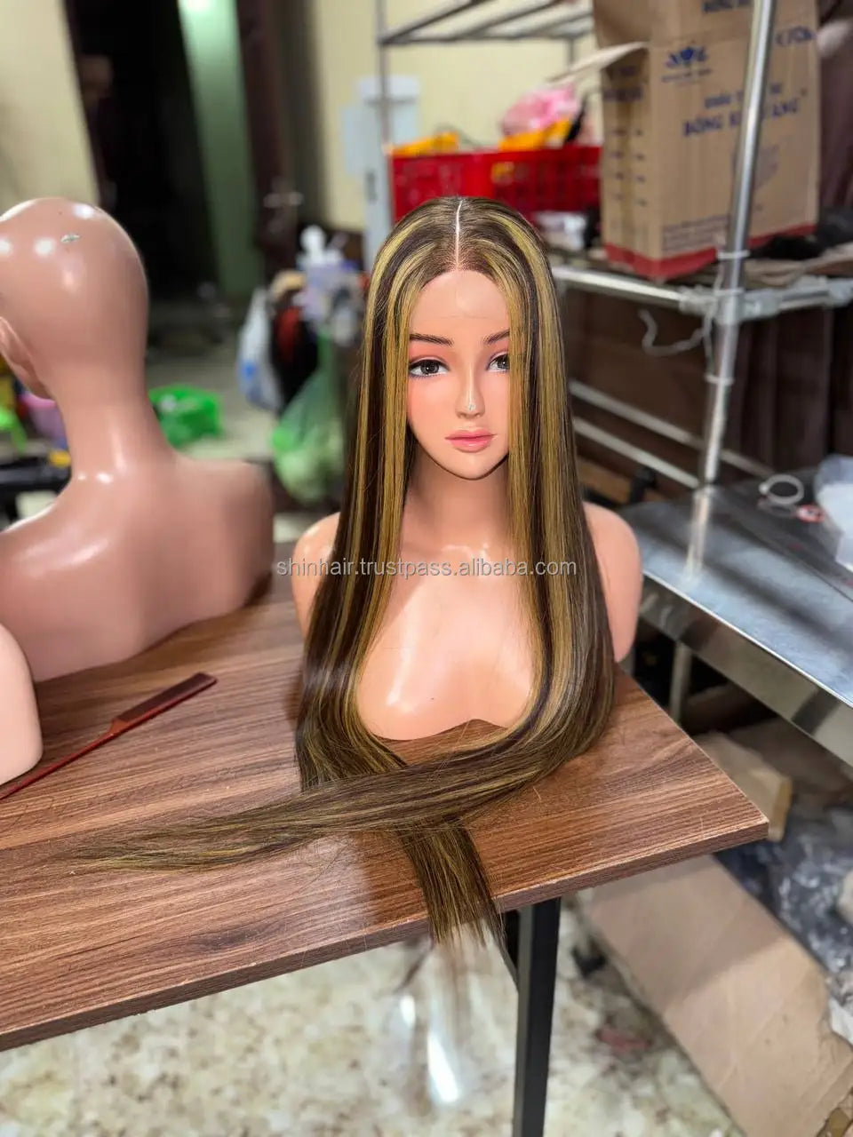 Human Hair Wigs Glueless Double Drawn Vietnamese Human Hair Wig Full Thickness Straight Hair with Adjustable Length and Color