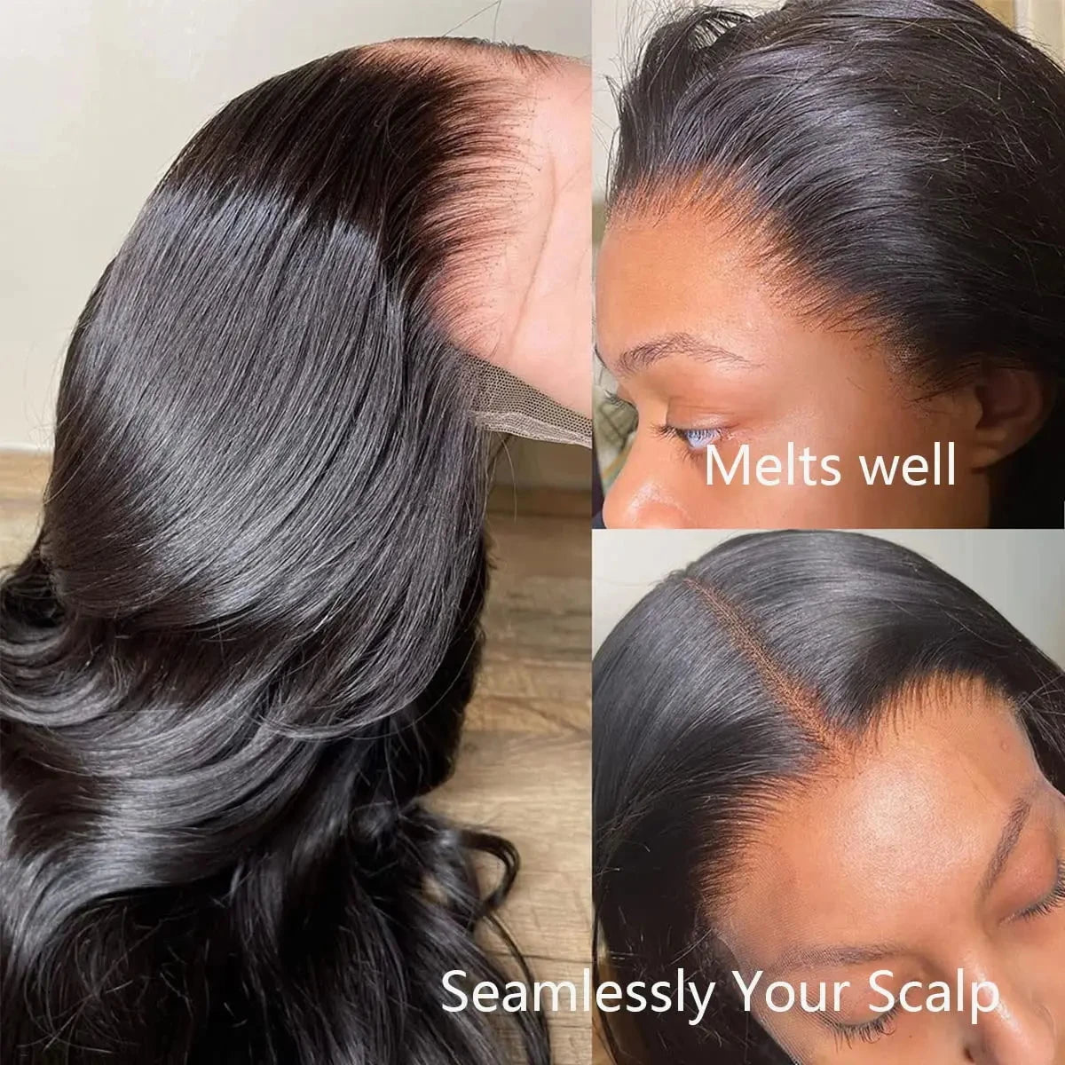 Natural Black 13x4 HD Transparent Lace Front Wig Brazilian Human Hair Wigs Pre-Plucked Body Wave 180% Density Lace Frontal Wig