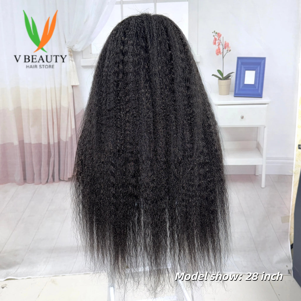 Yaki Straight 13x4 Lace Front Human Hair Wig Natural Black T1B/4 350% Density Kinky Straight Peruvian Hair Wig For Black Women