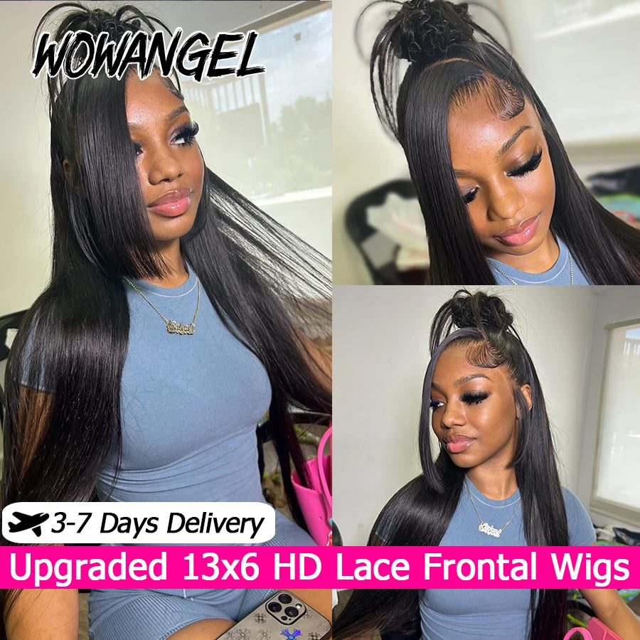#1 Jet Black 13x6 HD Lace Front Human Hair Wigs 250% Bone Straight Bleached Knots HD Transparent Lace Wigs Pre Plucked For Women