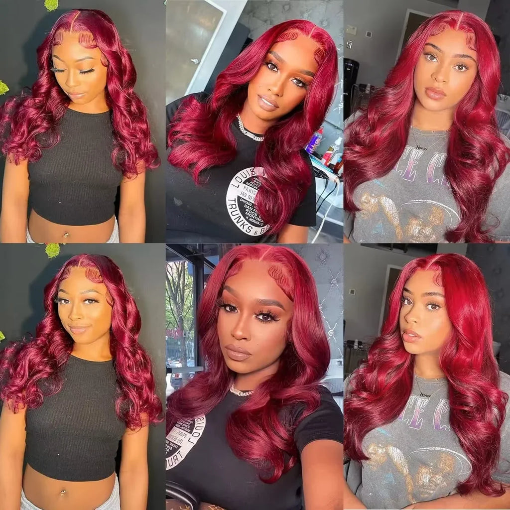 250%Density Body Wave 99j Burgundy Red Wig Human Hair 13x4 13x6 HD Lace Frontal Wig Human Hair Pre Plucked Remy Real Human Hair