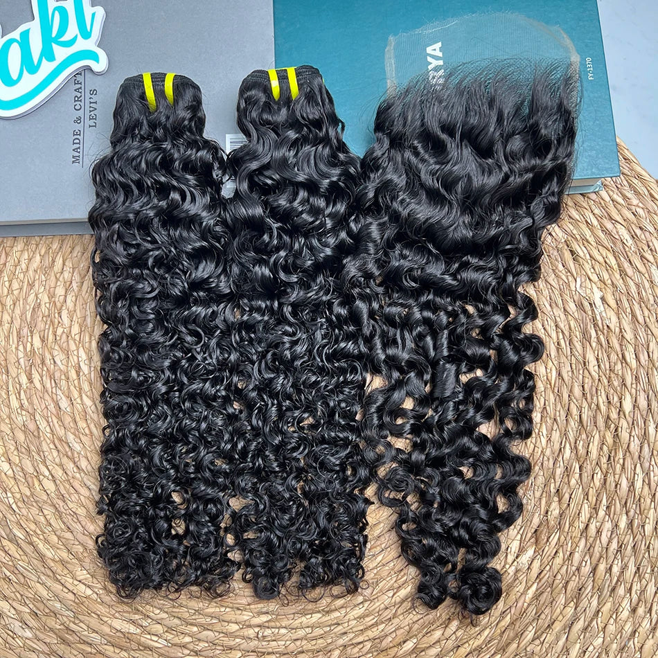 Burmese Curly Bundles With 5x5 HD Transparent Lace Closure 100% Human Hair #1B Natural Color Raw Virgin Hair Weave Extensions