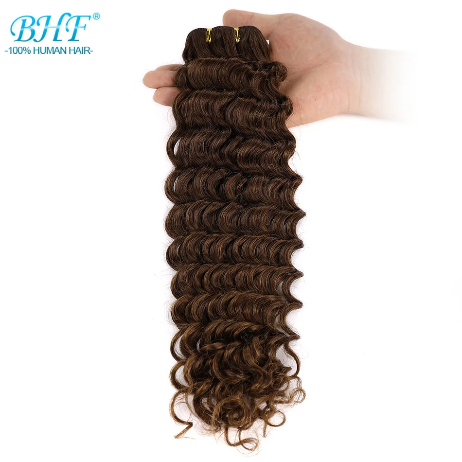BHF Virgin Human Hair Bundle Curly Weft Extensions Highlight Double Drawn Human Hair Weaves Ocean Deep Wave Bundles Braid Hair