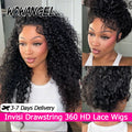 Invisi Drawstring 360 HD Lace Front Wigs Burmese Curly Glueless Full Frontal Wigs Human Hair Hidden Strap Wave Brazilian Hair