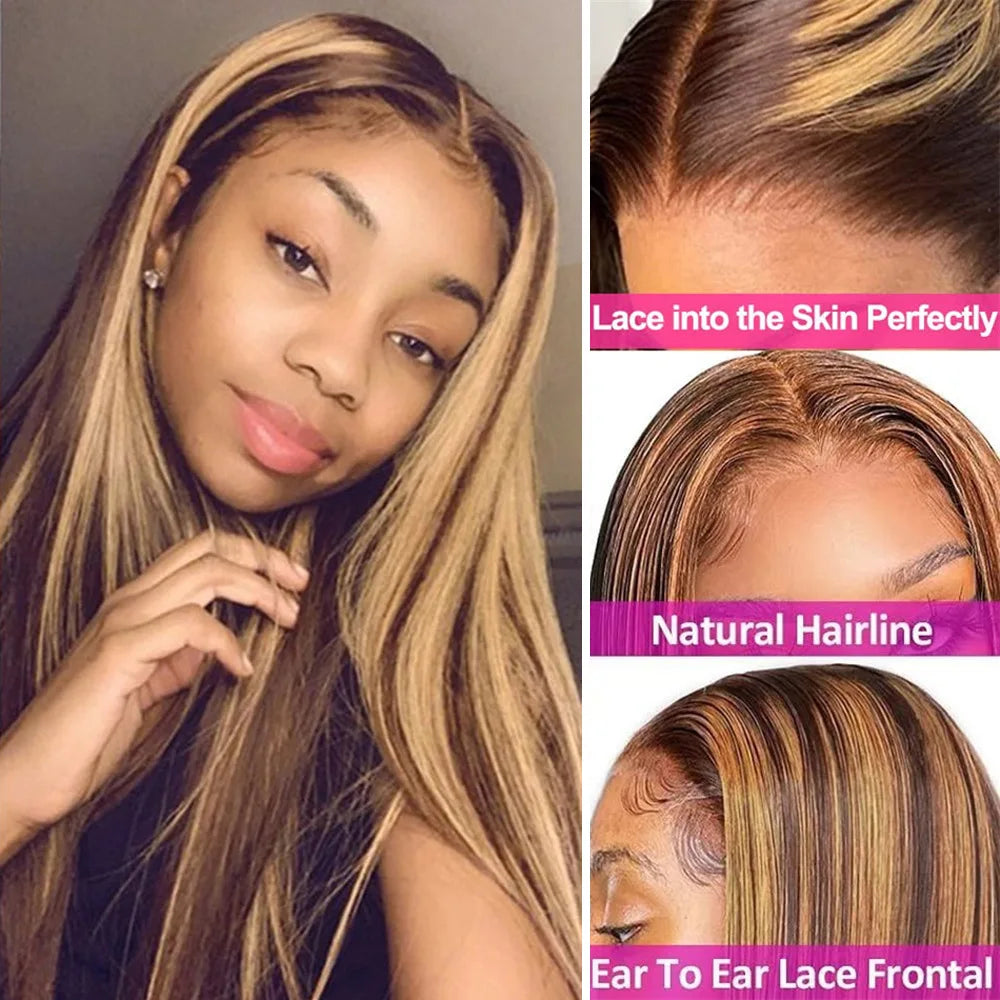 Highlight Wig Human Hair Wigs Bone Straight 13x6 HD Lace Frontal Wigs Human Hair 4/27 Ombre Honey Blonde 13x4 HD Lace Front Wig