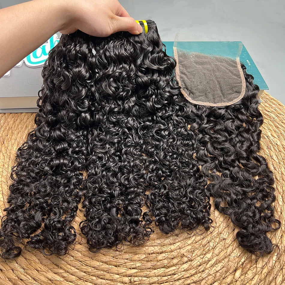 Burmese Curly Bundles With 5x5 HD Transparent Lace Closure 100% Human Hair #1B Natural Color Raw Virgin Hair Weave Extensions