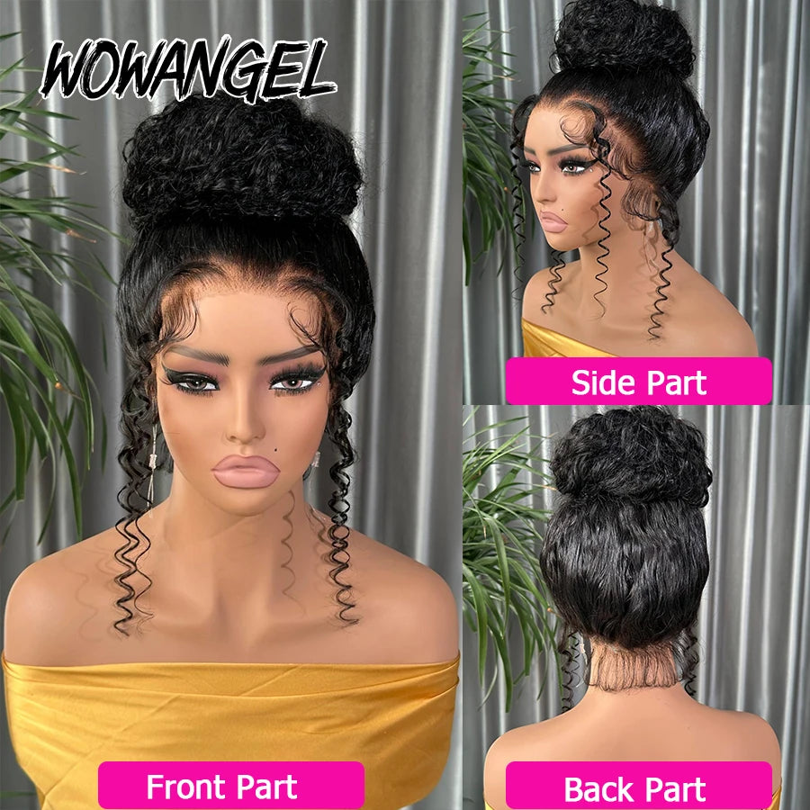 Invisi Drawstring 360 HD Lace Front Wigs Burmese Curly Glueless Full Frontal Wigs Human Hair Hidden Strap Wave Brazilian Hair