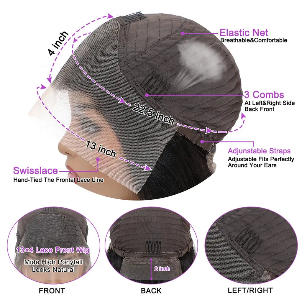 Natural Black 13x4 HD Transparent Lace Front Wig Brazilian Human Hair Wigs Pre-Plucked Body Wave 180% Density Lace Frontal Wig