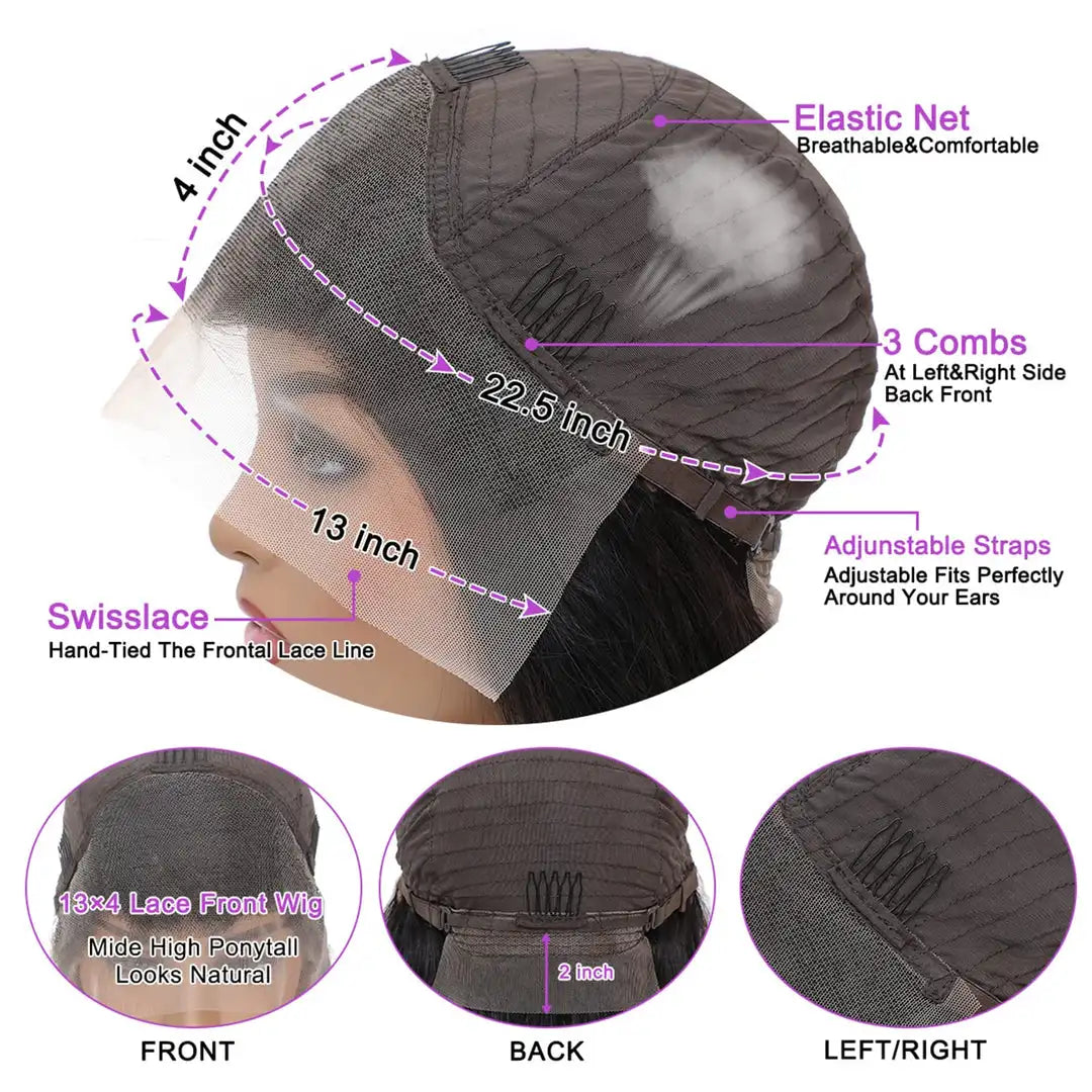 Natural Black 13x4 HD Transparent Lace Front Wig Brazilian Human Hair Wigs Pre-Plucked Body Wave 180% Density Lace Frontal Wig