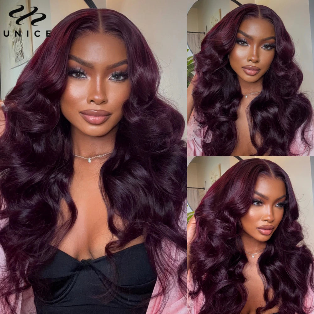 UNice Hair Black Cherry Body Wave Human Hair Bundles 2/3/4 PCS With 1PC Free Part 4x4 Inch Lace Closure