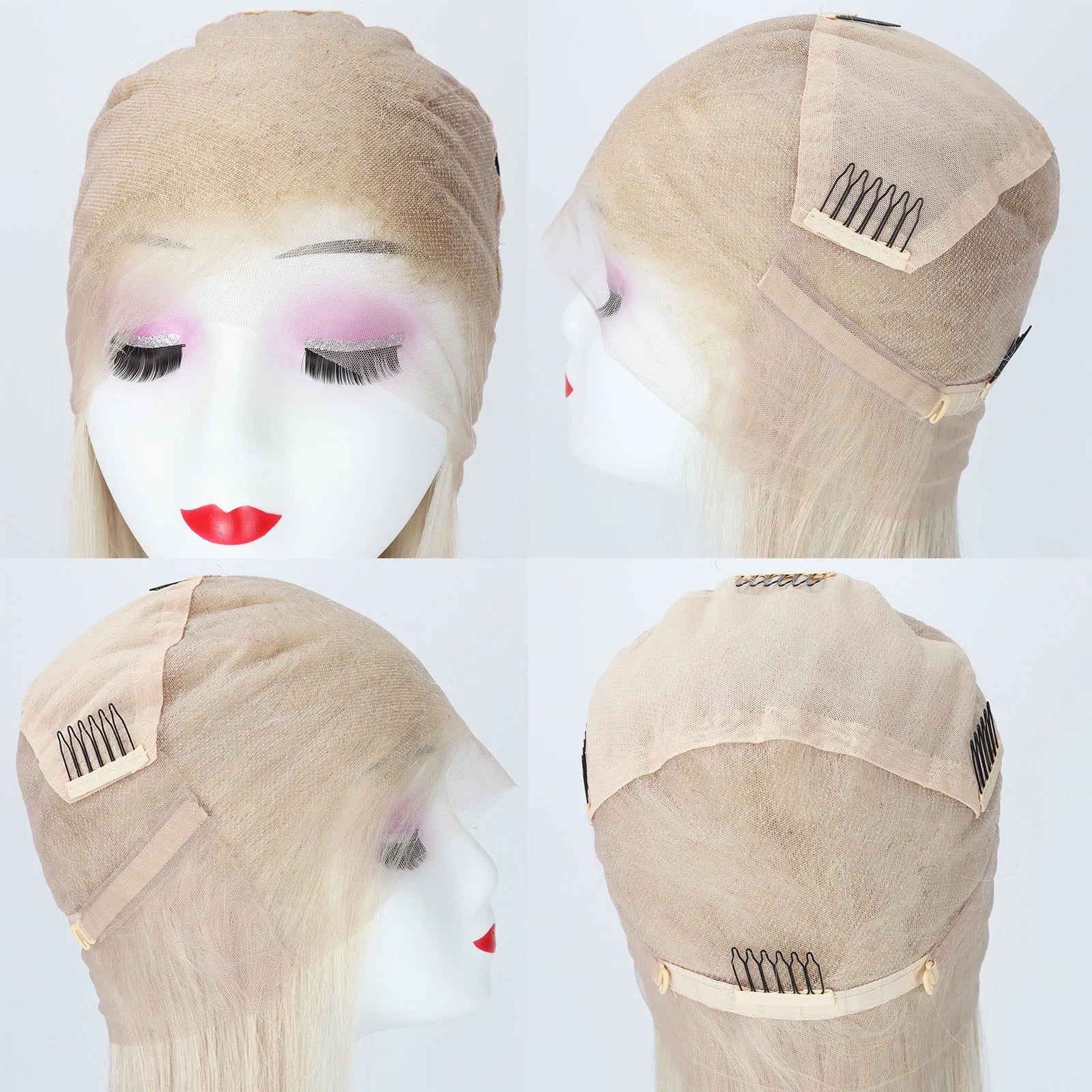 #60 Platinum Blonde Full Lace Wig 20inch Straight Remy Human Hair Wig Invisible Lace Bleached Knots Pre Plucked For Women