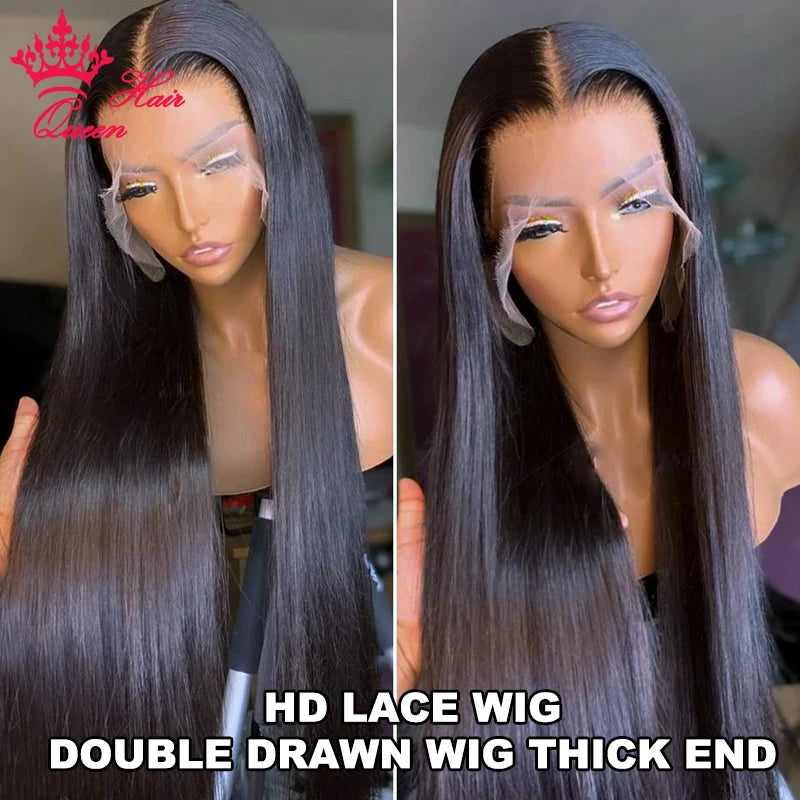 Queen Hair Double Drawn Real HD Lace Wigs Vietnamese Hair Bone Straight Raw Virgin Human Hair Pre Plucked Full End Hair