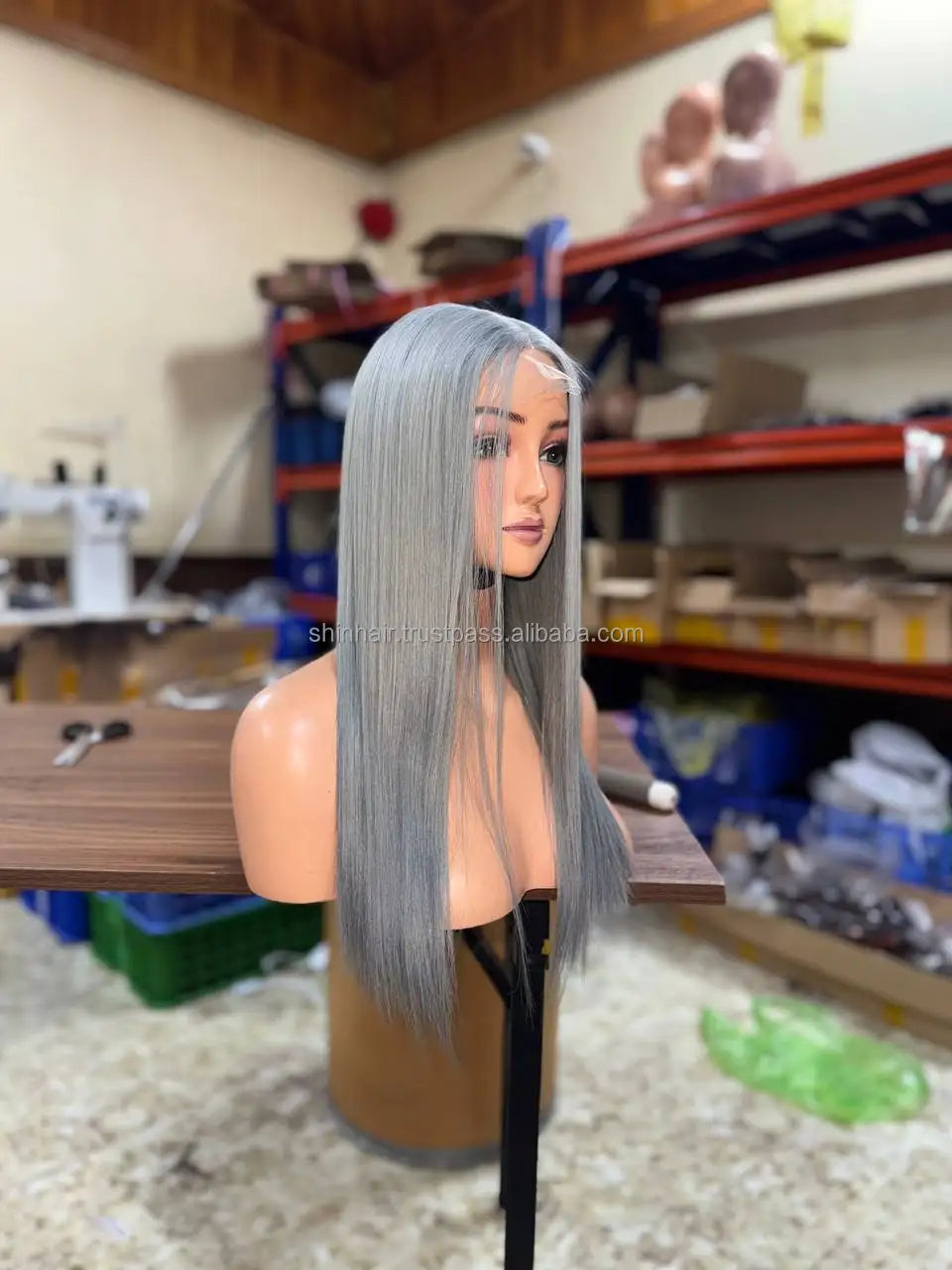 100% Raw Vietnamese Grey Color 18 Inches Bone Straight Human Hair Wigs Double Drawn Long Length Vendor