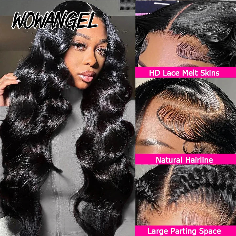 Wow Angel 13x6 HD Lace Front Wigs 250% Virgin Hair Body Wave Human Hair Wigs Skinlike HD Lace Wigs Pre Plucked Glueless Wigs